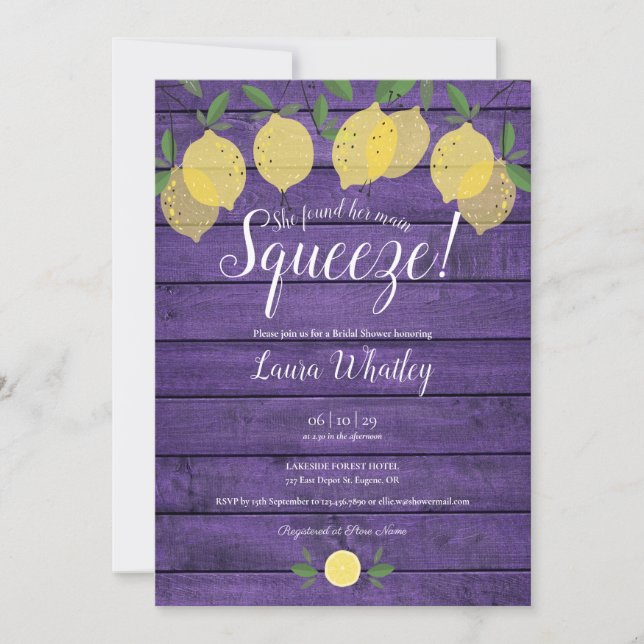 Faire-part de Mariage Main Squeeze Purple Wood Lem (Devant)