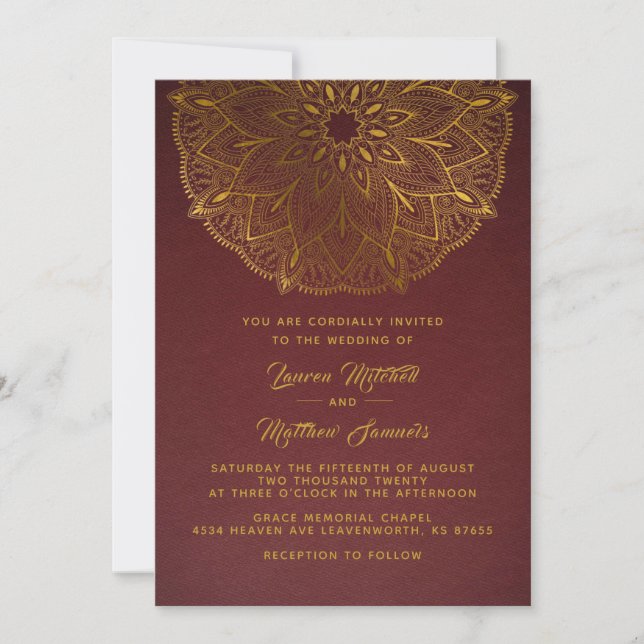 Faire-part de mariage Mandala Gold (Devant)