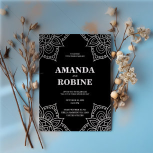 Faire-part de mariage Mandala noir et blanc