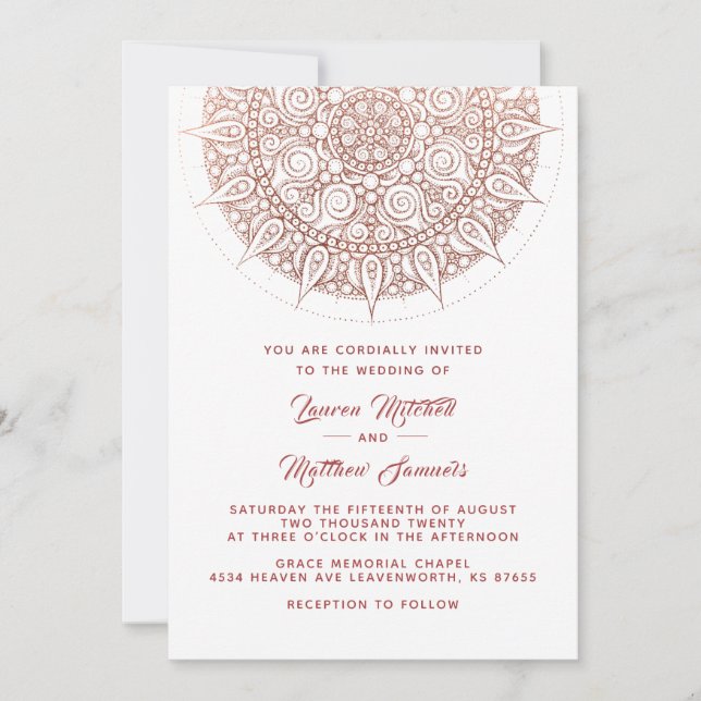 Faire-part de mariage mandala or rose (Devant)