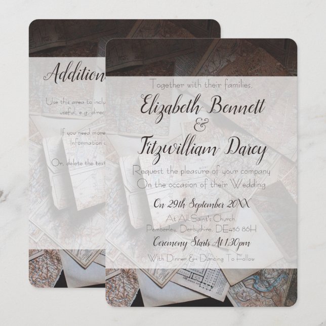 Faire-part de mariage Maps vintages (Devant / Derrière)