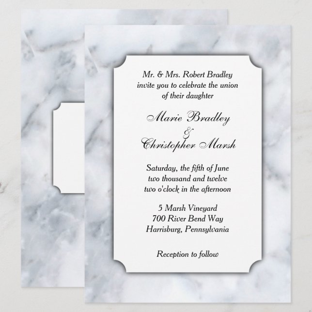 Faire-part de mariage Marbre blanc classique (Devant / Derrière)