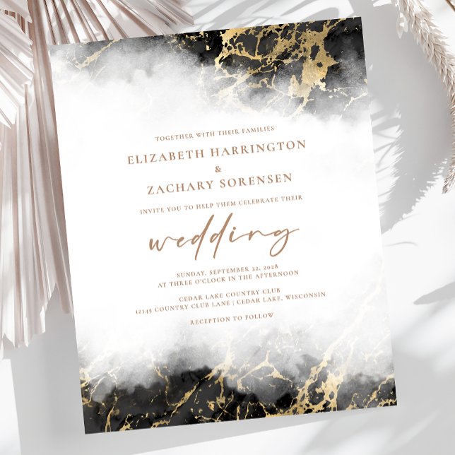 Faire-part de mariage Marbre Noir Or (Créateur téléchargé)