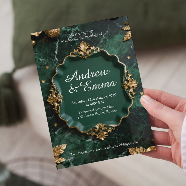 Faire-part de mariage Marbre Or Vert (Créateur téléchargé)