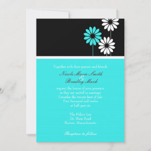 Faire-part de mariage marguerite noir et turquoise