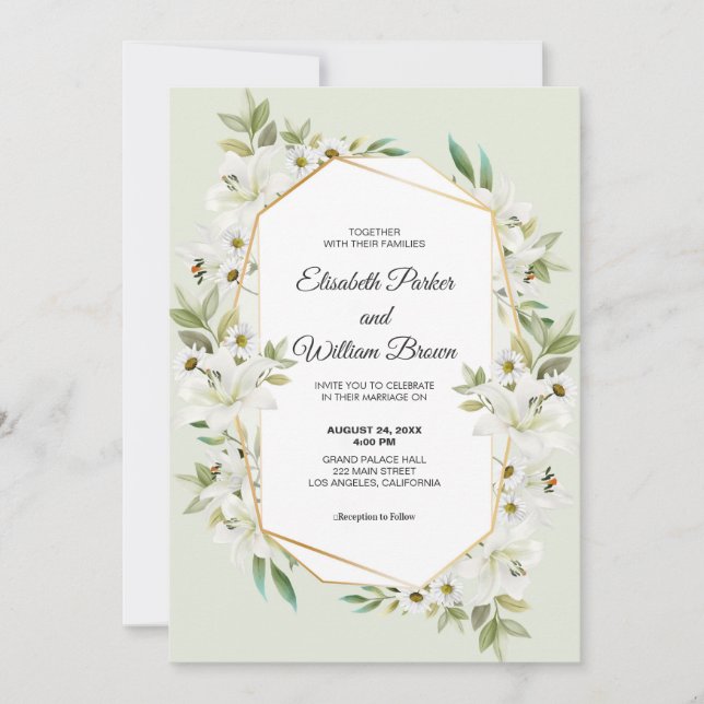 Faire-part de mariage marguerites et lys blancs  (Devant)