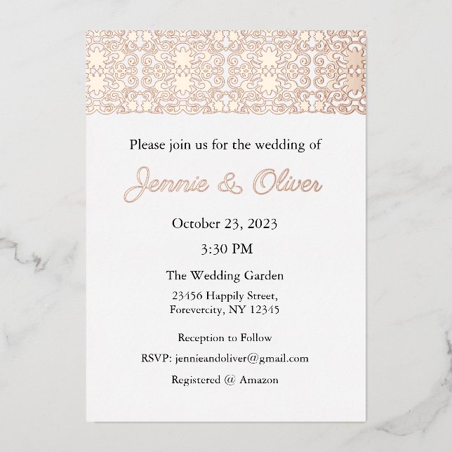 Faire-part de mariage, Mariage fixe, huile, dentel (Recto)