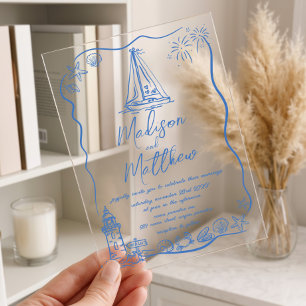 Faire-part de mariage marin et plage avec dessins
