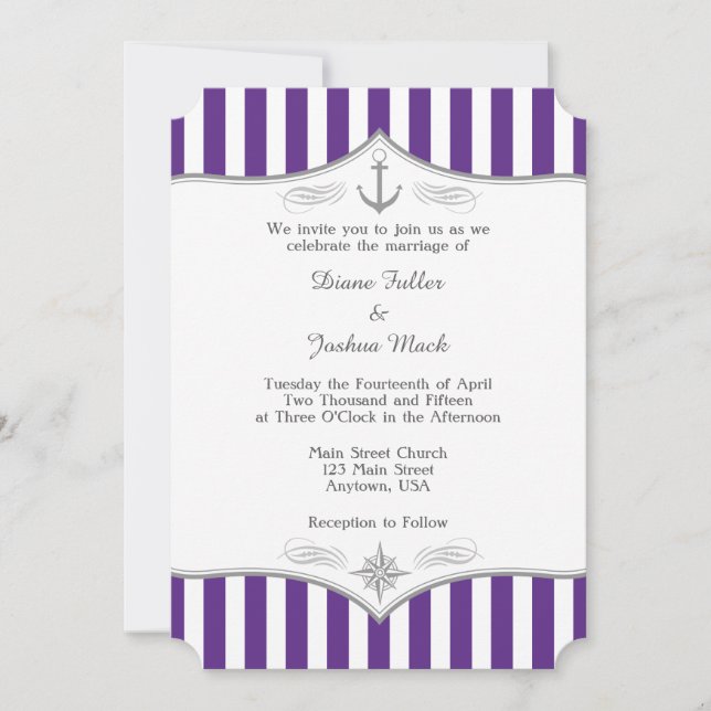 Faire-part de mariage marine gris pourpre (Devant)