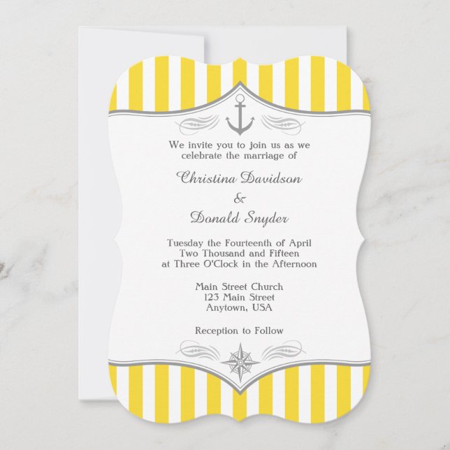 Faire-part de mariage marine jaune blanc gris (Devant)
