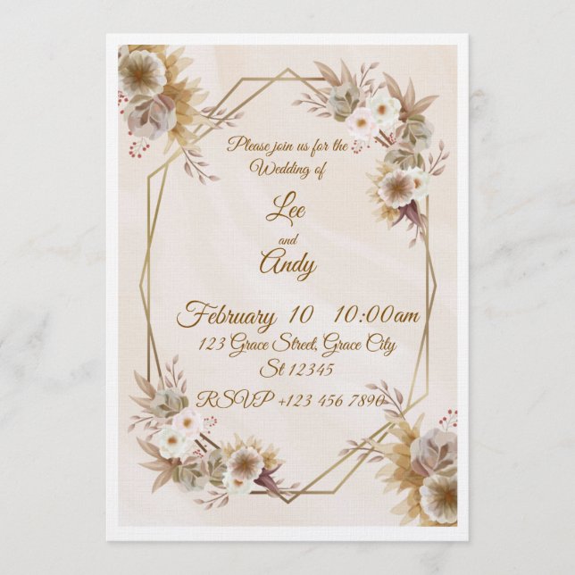 Faire-part de mariage marron et beige (Devant)