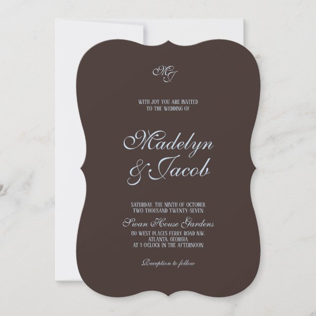 Faire-part de mariage marron et bleu (Devant)