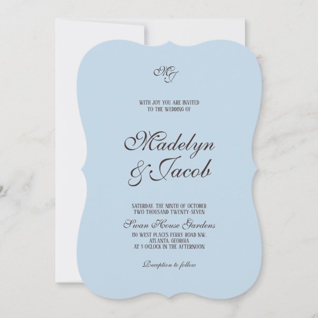 Faire-part de mariage marron et bleu (Devant)