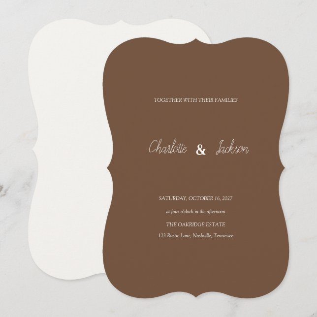 Faire-part de mariage marron mocha rustique  (Devant / Derrière)