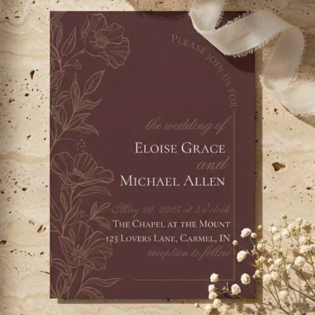 Faire-part de mariage marron mousse simple moderne (Simple Modern Mousse Brown Wedding Invitation)