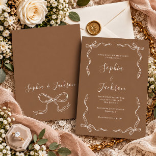 Faire-part de mariage marron vintage ruban dessiné