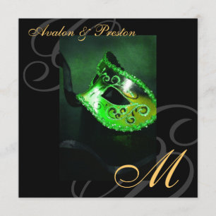 Faire-part de mariage Mascarade verte masquée