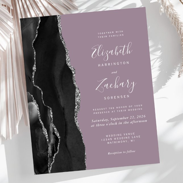 Faire-part de mariage mauve agate argenté noir pas (Créateur téléchargé)