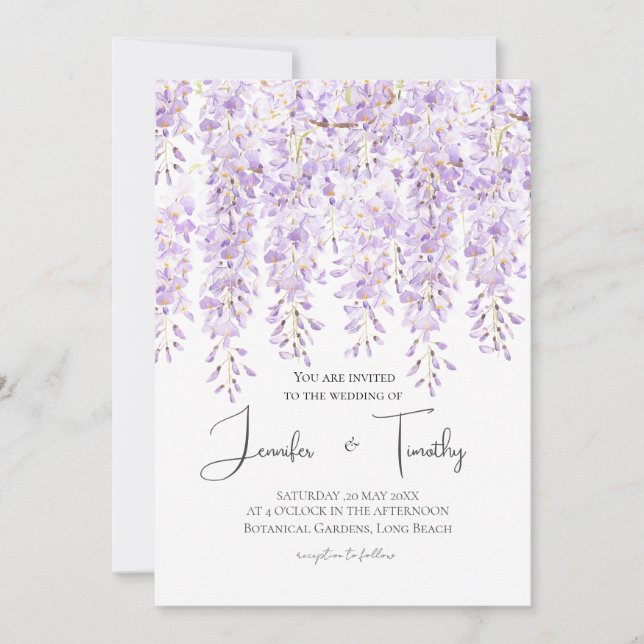 Faire-part de mariage mauve glycine en fleur (Devant)