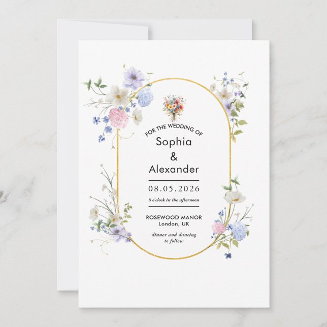 Faire-part de mariage Meadow Fleur sauvage d'or (Devant)