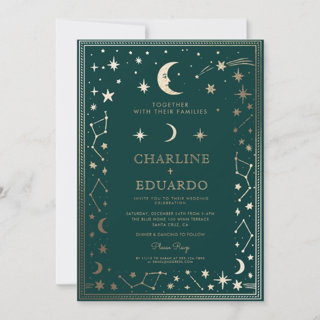 Faire-part de mariage médiévale d'Indigo Gold Ivy (Devant)