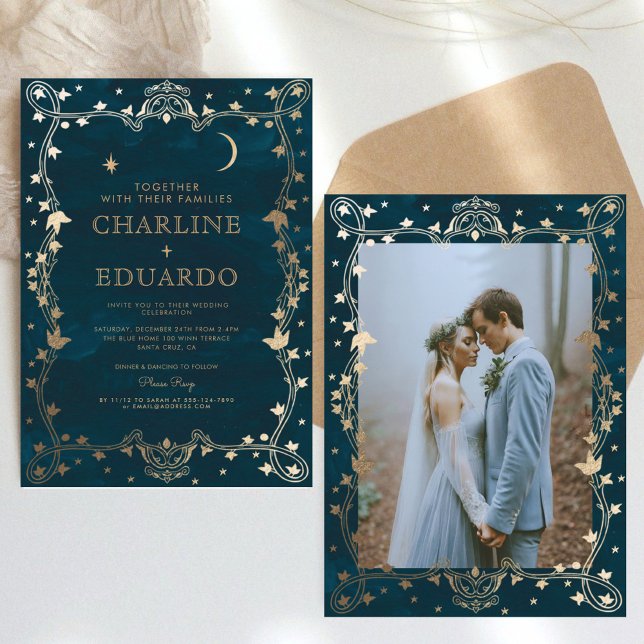 Faire-part de mariage médiévale d'Indigo Gold Ivy (Créateur téléchargé)