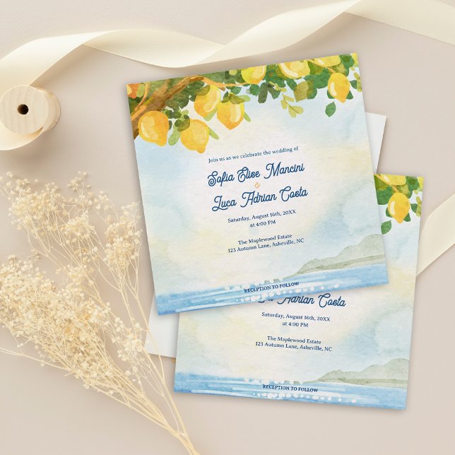 Faire-part de mariage méditerranéen Lemon Grove  (Lemon Grove Mediterranean Wedding Invitation
Lemon Grove Watercolor Mediterranean Wedding Invitation)