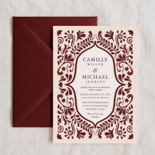 Faire-part de mariage mexicain Burgundy Papel Pica