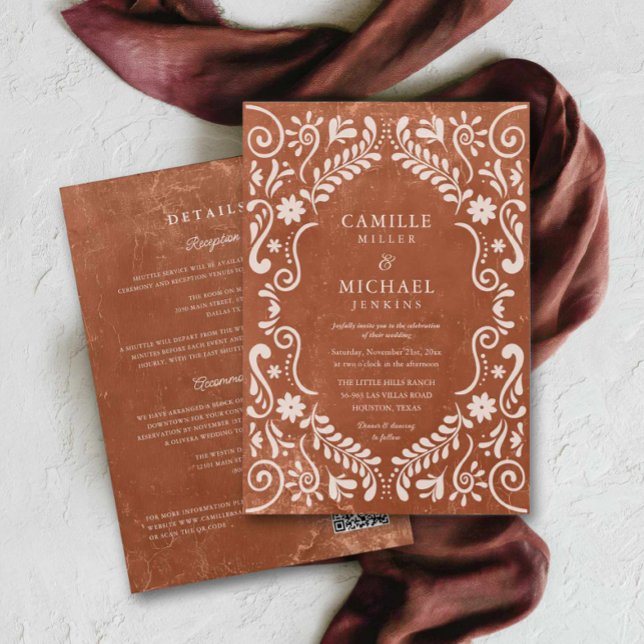 Faire-part de mariage mexicain en terre cuite avec (Terracotta Mexican Wedding with QR Code Invitation)