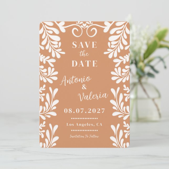 Faire-part de mariage mexicain Terracotta Talavera (Debout devant)