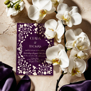 Faire-part de mariage mexicain violet vintage