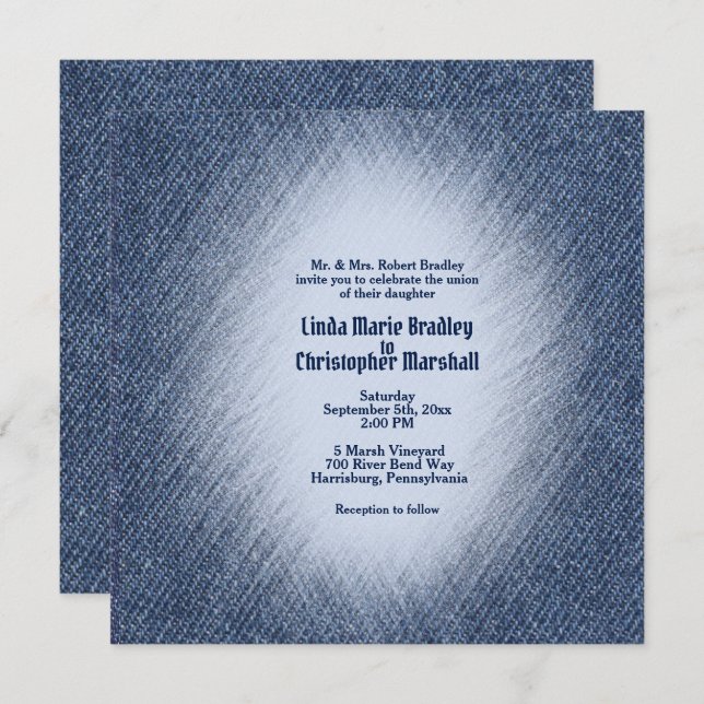 Faire-part de mariage Midnight Blue Denim (Devant / Derrière)