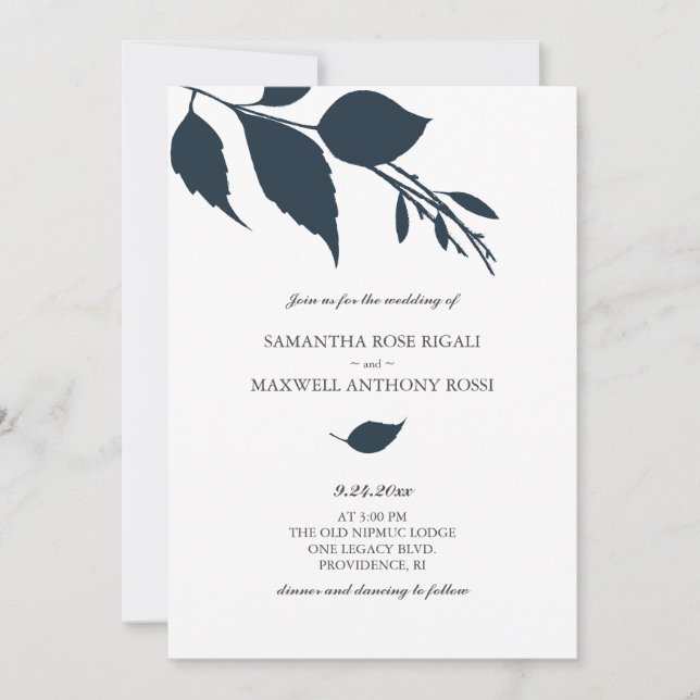 Faire-part de mariage Midnight Blue Leaf (Devant)