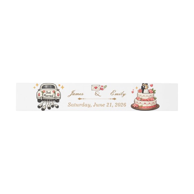 Faire-part de mariage mignons avec bandeau ventral (Plat)