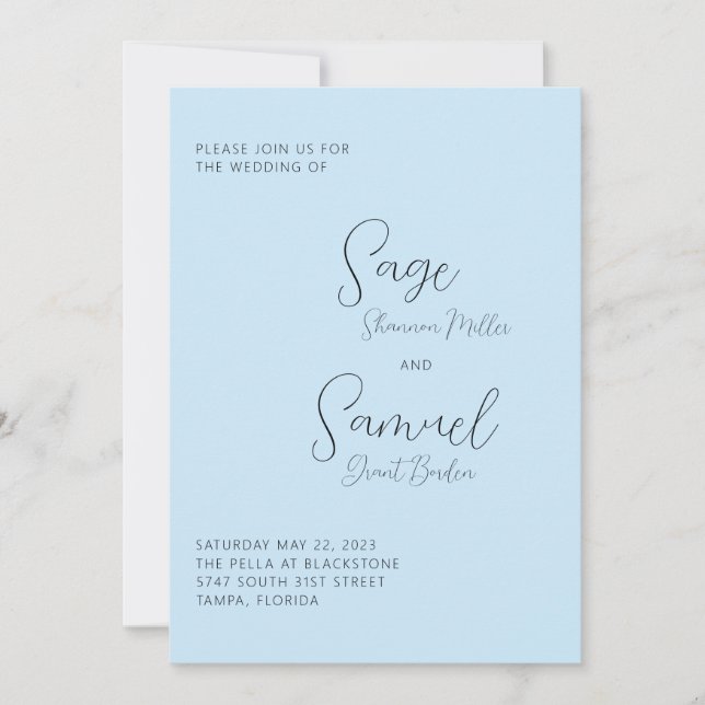 Faire-part de mariage minimal bleu clair (Devant)