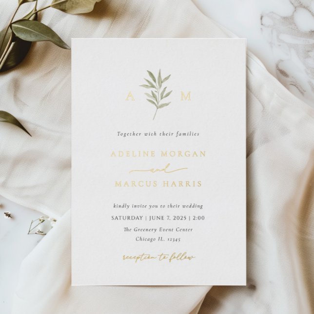 Faire-part de mariage Minimal Greenery Olive Branc (Créateur téléchargé)