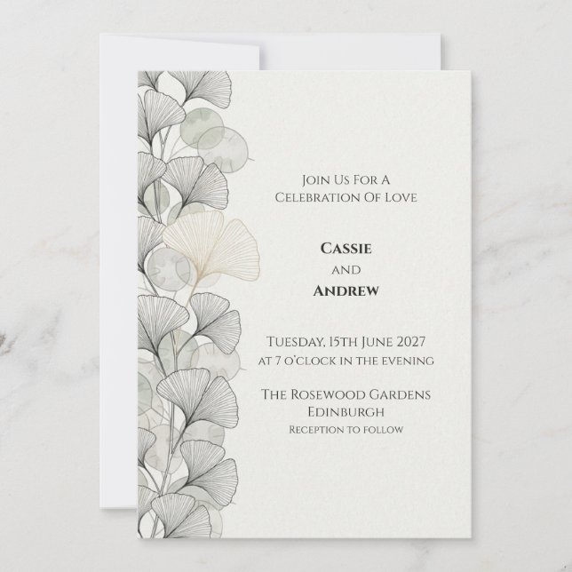 Faire-part de mariage Minimal Grey Ginkgo (Devant)