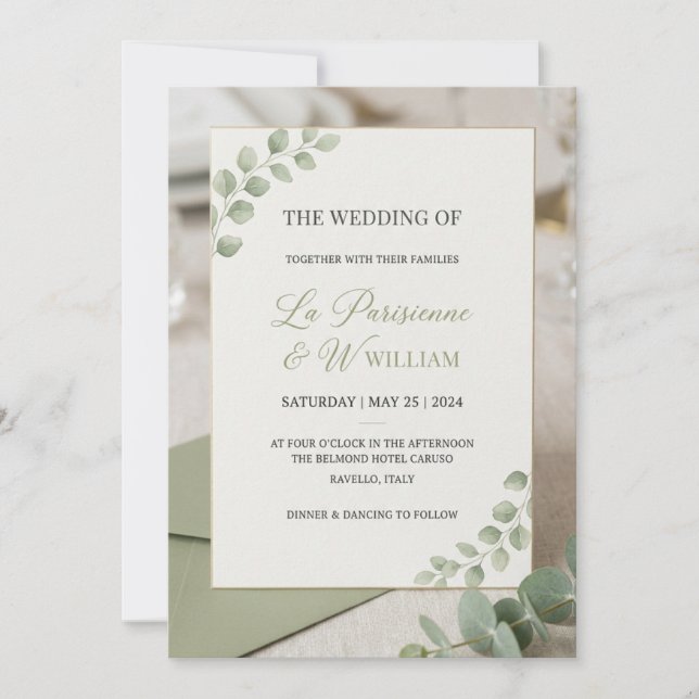 Faire-part de mariage minimal luxe vert sauge mode (Devant)