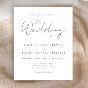 Faire-Part de Mariage Minimal Mauve Script