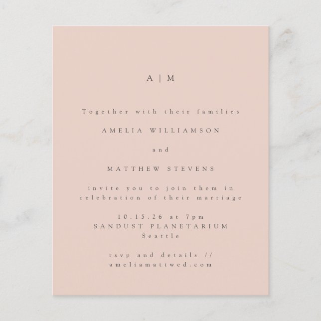 Faire-part de mariage minimal monogramme rose (Devant)