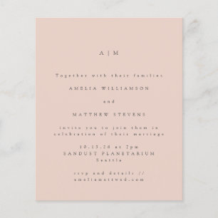 Faire-part de mariage minimal monogramme rose