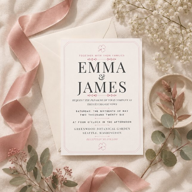 Faire-part de mariage minimal rose poussiéreux mod (Elegant Dusty Rose Wedding Invitation for timeless romantic celebrations.)