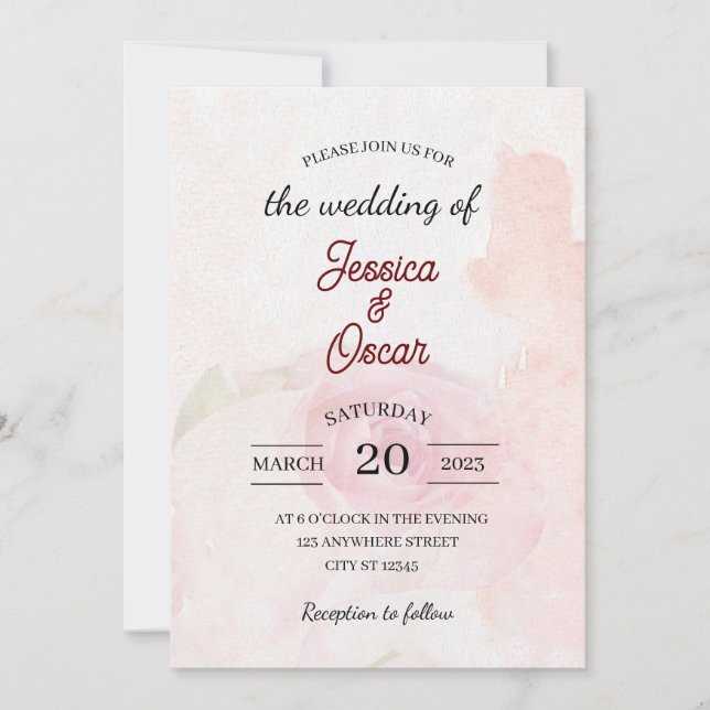 Faire-part de mariage minimal rose rose vintage (Devant)
