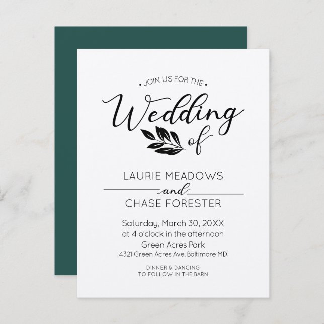 Faire-part de mariage minimale des branches (Devant / Derrière)