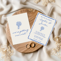 Faire-part de mariage minimaliste à bordure bleue
