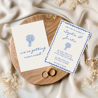 Faire-part de mariage minimaliste à bordure bleue
