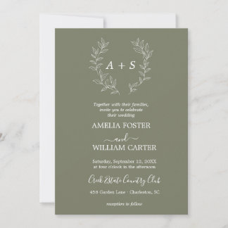 Faire-part de mariage minimaliste à feuilles avec
