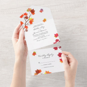 Faire-part de mariage minimaliste arbre d'automne 