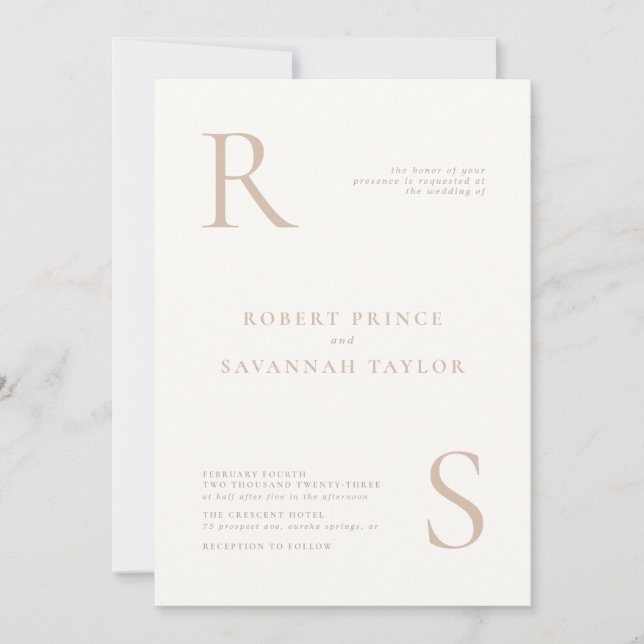 Faire-part de mariage minimaliste beige (Devant)