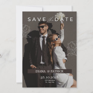 Faire-part de mariage minimaliste blanc Brown
